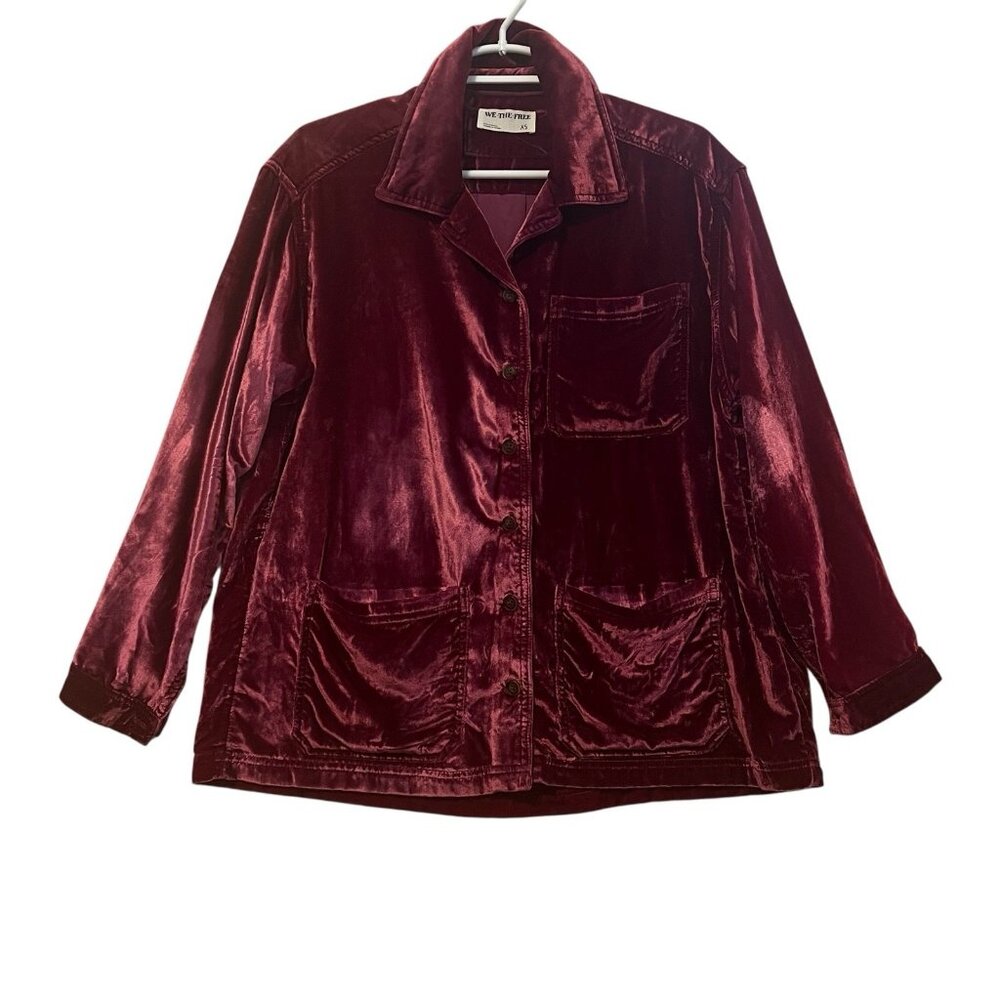 Free People We The Free Rhododendron Off Duty Velvet Shirt XS Oversized Burgundy - Picture 4 of 14